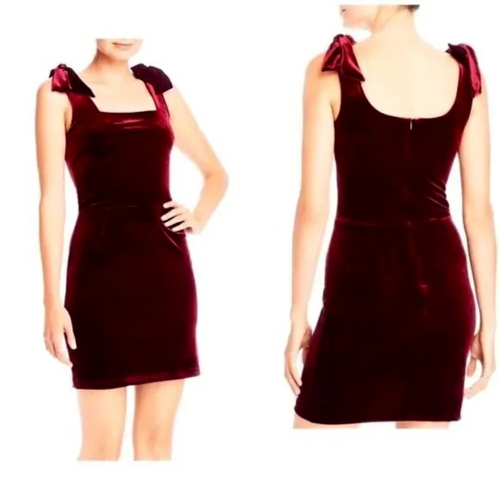 NWT AQUA Burgundy Velvet Mini Cocktail Dress Bow Tie Shoulders M MSRP $218 - Picture 1 of 5